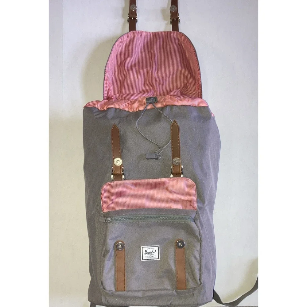 Herschel‎ Little America Mid Laptop Backpack Grey & Red/White Stripe Lining